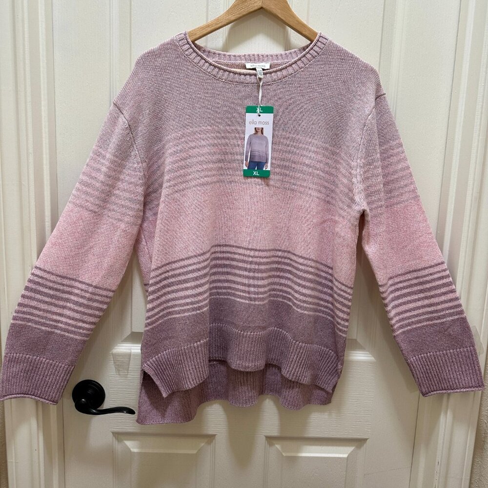Ella Moss Women's Marled Crew Neck Sweater Size XL Pink Stripe Cozy Knit (NEW)